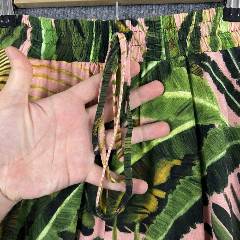 Farm Rio Pants Small Tropical Leaf Harem Relaxed Green Travel Boho Summer Resort - Picture 3 of 11